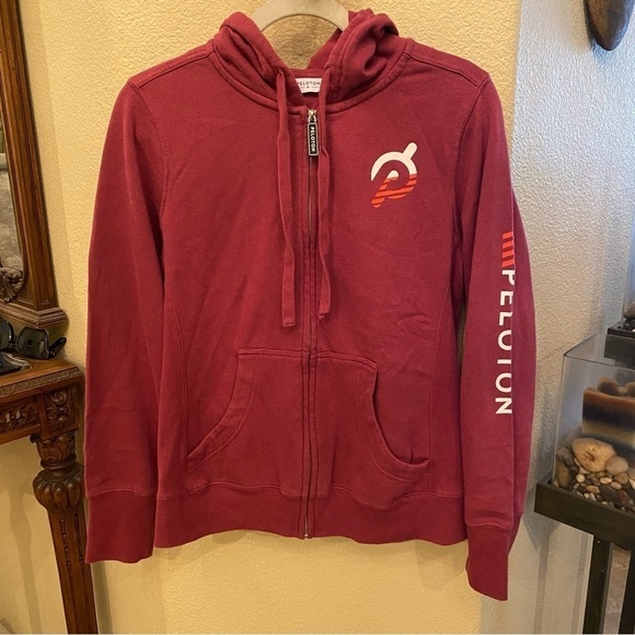 PELOTON Women Raspberry Fleece Lined Hoodie Zipped Jacket Size Medium - Picture 1 of 11